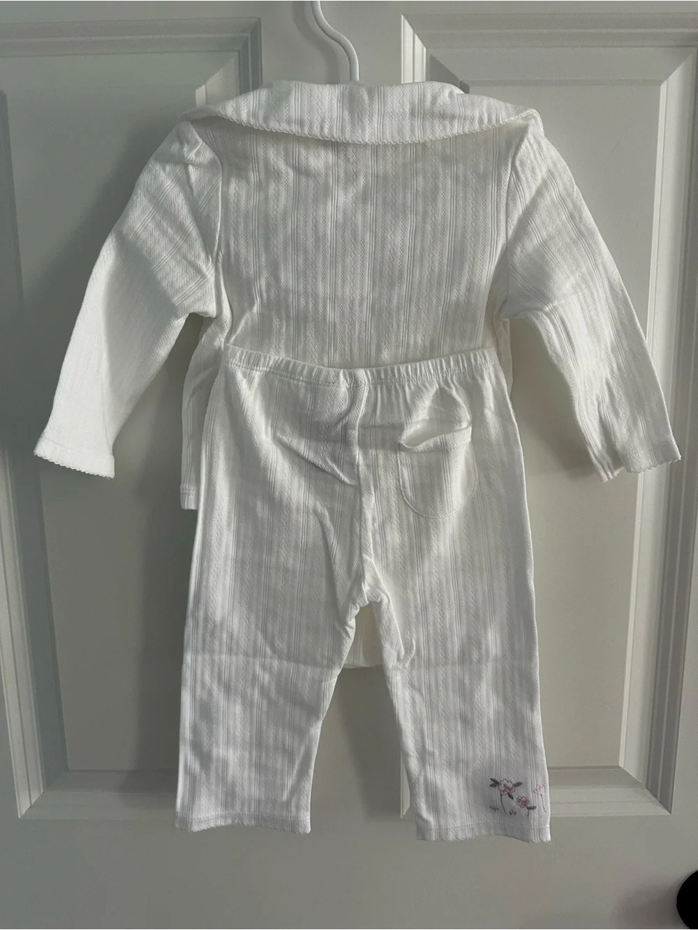 Janie and Jack White Ribbed 3-Piece Set with Pink Floral Embroidery
